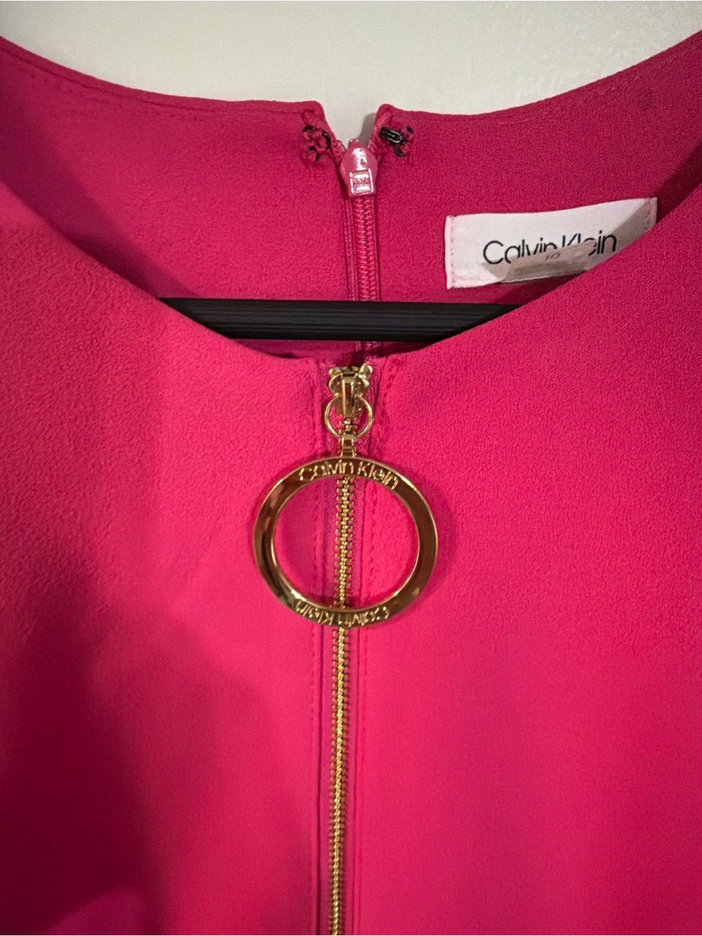 Calvin Klein Hot Pink Midi Sheath Dress with Gold Ring Zip - Picture 5 of 8
